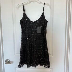 Black Sequin Mini Dress - Size S